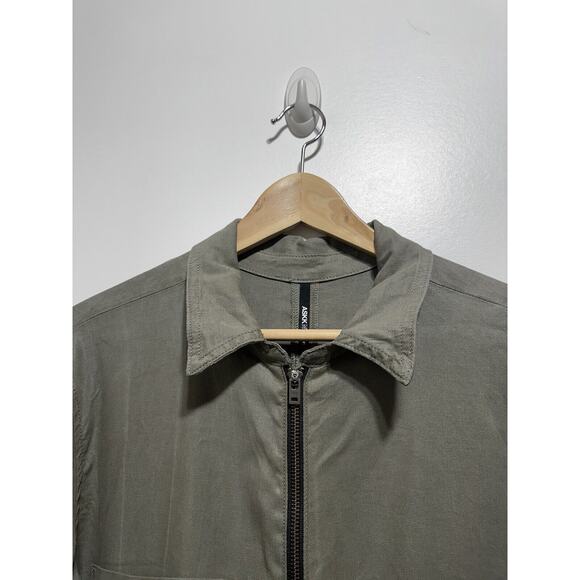 ASKK NY Zip Front Long Sleeve Utility Jumpsuit Linen Lyocell In Green Size 3 - Picture 9 of 13